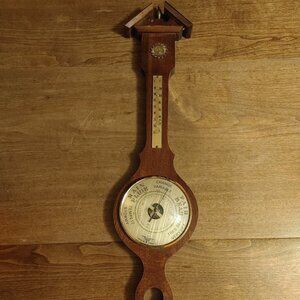 ATTRACTIVE VINTAGE 26.25" Wall Hanging Wood Barometer Made in France Cabin Decor